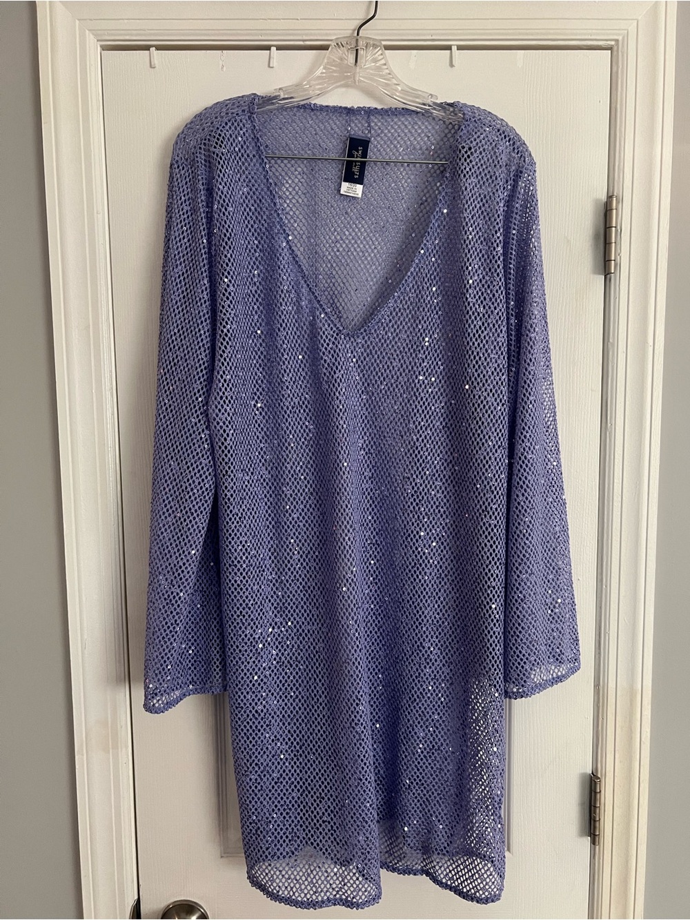 Swimsuits For All Light Purple Sequin Mesh V-Neck Coverup Dress Size 18/20